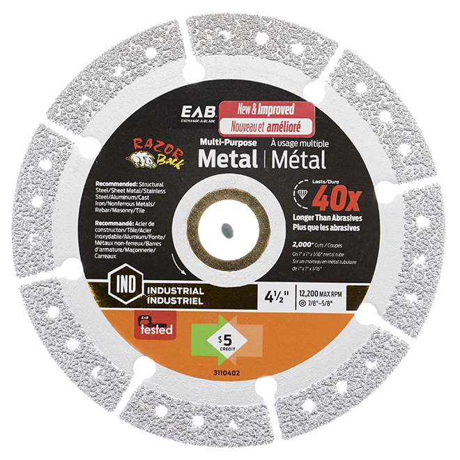 EXCHANGE-A-BLADE EAB Finishing Razor Back Multi-Purpose Metal Saw Blade - 4 1/2-in Dia - 7/8-in And 5/8-in DKO - Diamond Abrasive 3 EXCHANGE-A-BLADE EAB Finishing Razor Back Multi-Purpose Metal Saw Blade - 4 1/2-in Dia - 7/8-in And 5/8-in DKO - Diamond Abrasive