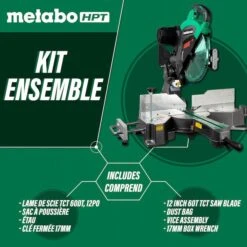 Metabo HPT Dual Bevel Sliding Mitre Saw With Laser - 12-in - Aluminum -Ironclad Tools 37815204c L